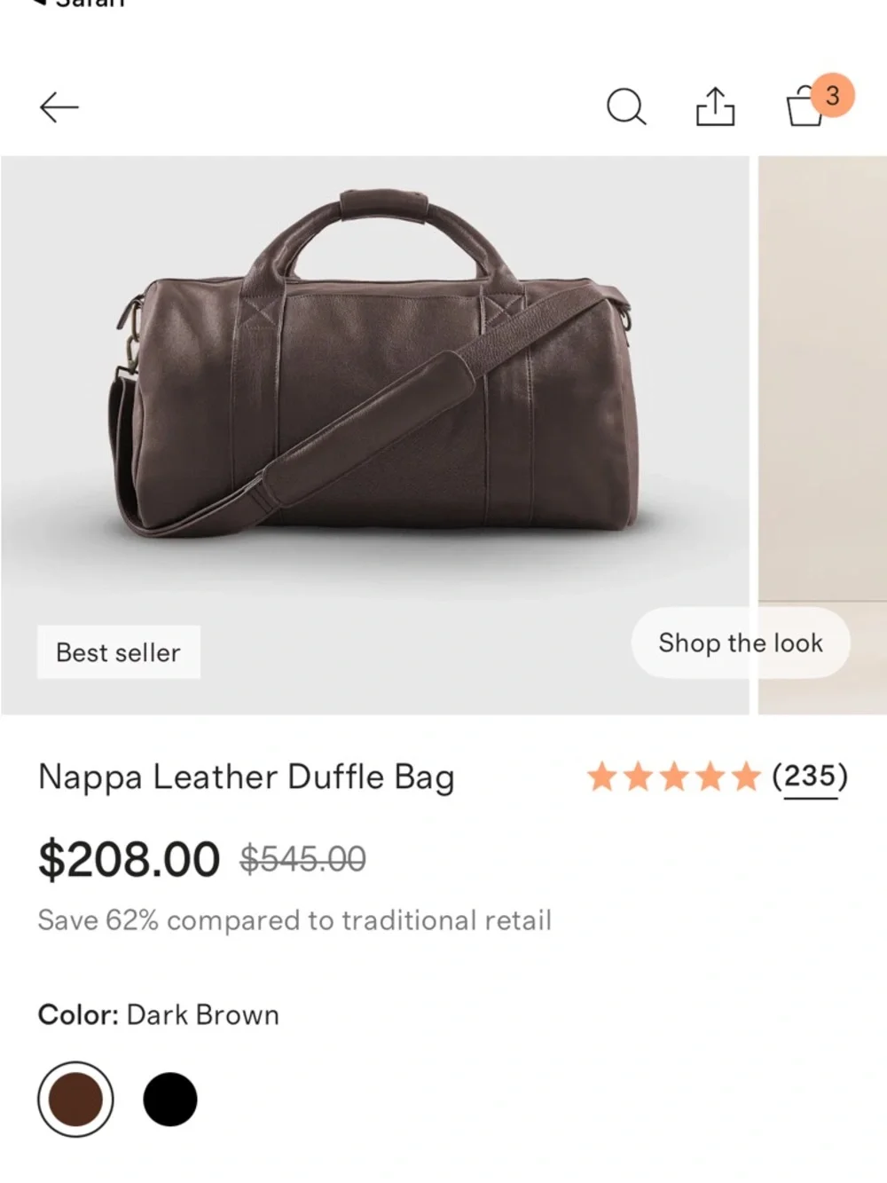 Quince Nappa Leather Duffle Bag Dark Brown New With Tags - Picture 2 of 14